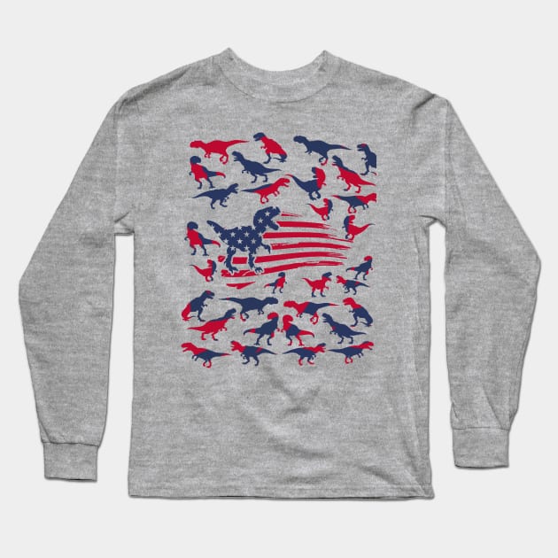 4th Of July Dinosaur Red White Blue T Rex USA American Flag Long Sleeve T-Shirt by Studio Hues